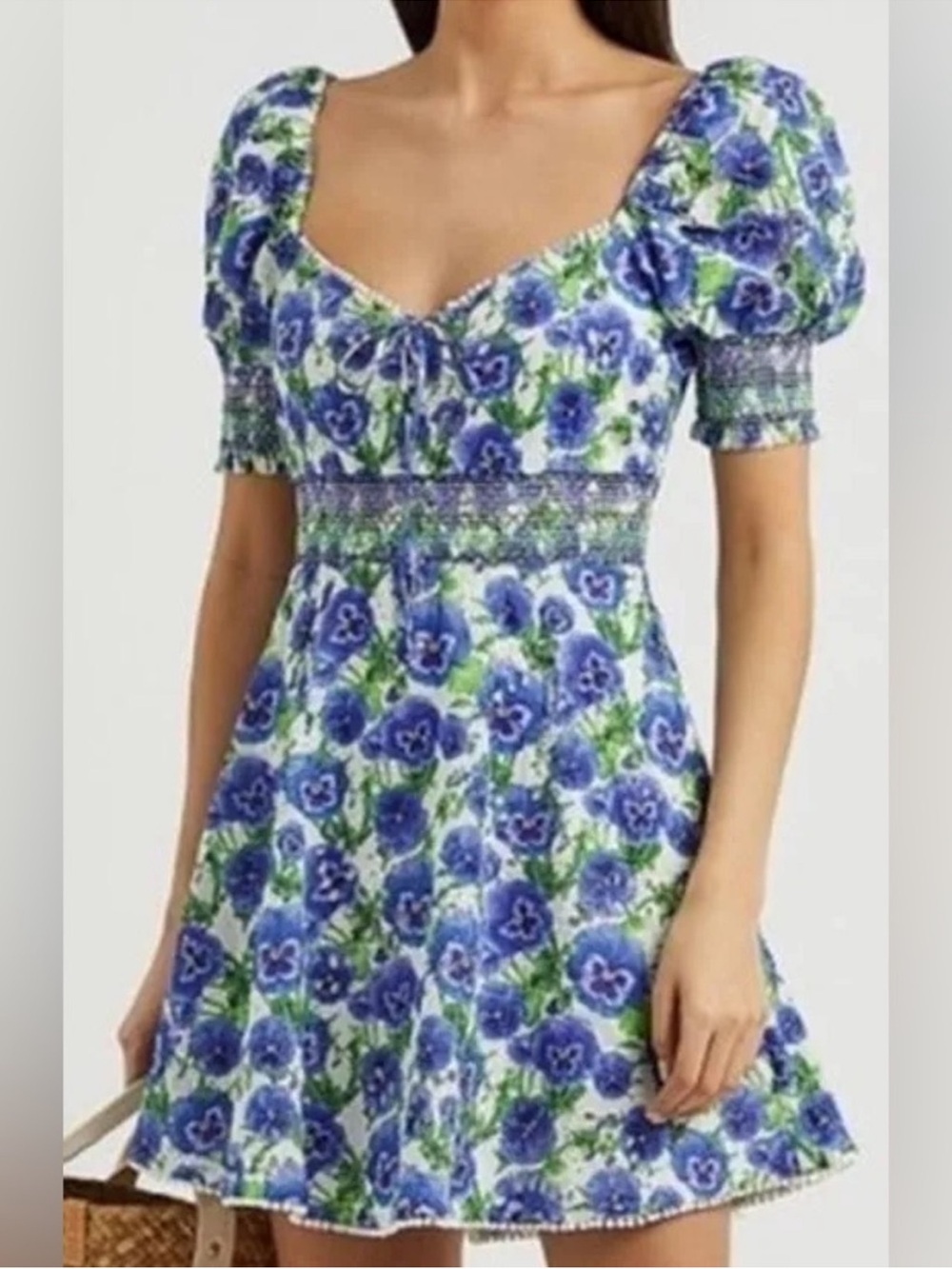 Alice + Olivia Blue Floral Puff Sleeve Mini Dress
